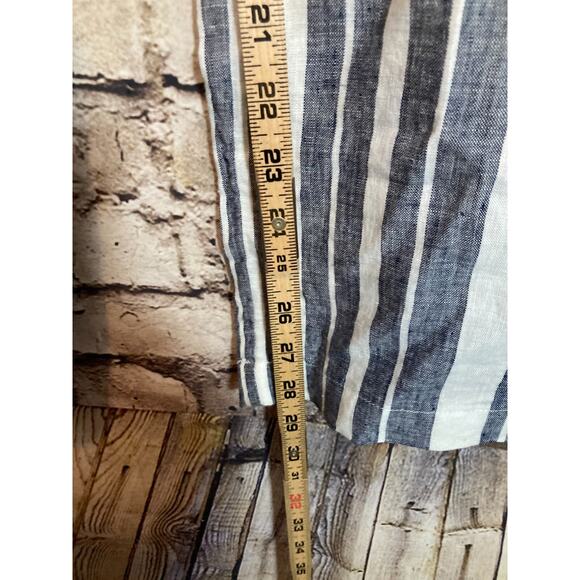 Ellen Tracy Linen Pants Womens 10 Navy & White Striped Beachy Wide Leg Pockets - Picture 9 of 15